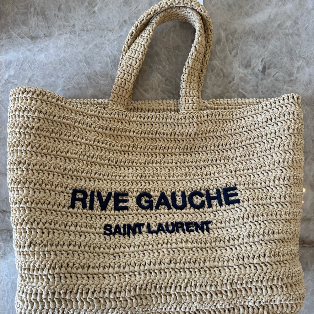 Saint Laurent Tan and Black Tote Bag Rive Gauche